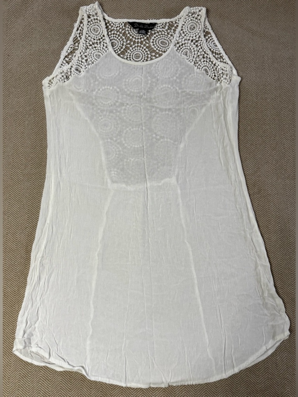 Double Decker Vintage Y2K White Crochet Lace Swimsuit Coverup Sz L/XL